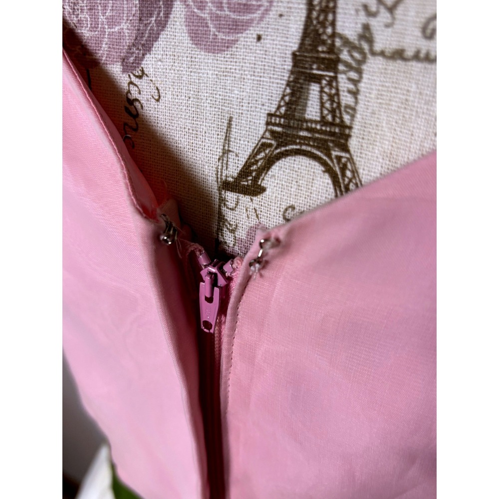 Vintage Embroidered Maxi Dress Pink Satin Bodice 60s Union Made S Mad Men era - Picture 10 of 17